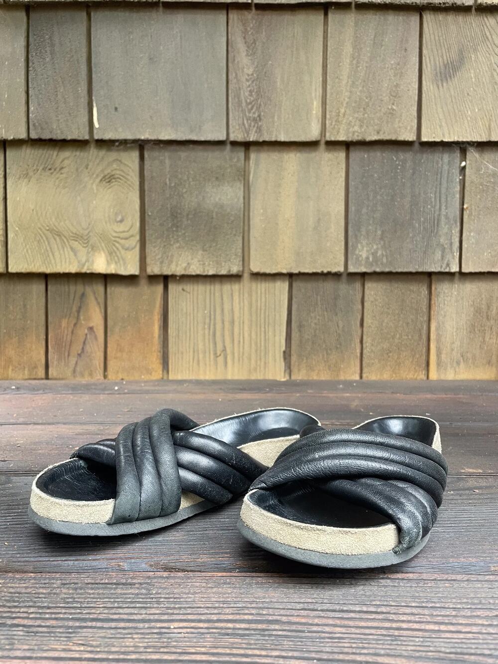 Isabel Marant Etoile Black Leather Criss-Cross Slide Sandals Size 38